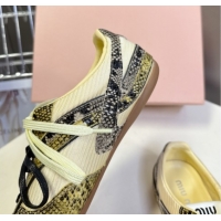 Top Grade Miu Miu Gymnasium Sneakers in Python Print Leather and Technical Fabric Yellow/Green 1024112