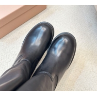Pretty Style Miu Miu Leather Ankle Boots with Logo Strap Black MM102402 51024115