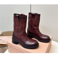 Best Grade Miu Miu Leather Ankle Boots with Logo Strap Dark Brown MM102402 1024116