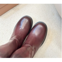 Best Grade Miu Miu Leather Ankle Boots with Logo Strap Dark Brown MM102402 1024116