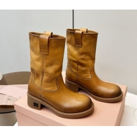 Unique Style Miu Miu Leather Ankle Boots with Logo Strap Yellow MM102402 1024117