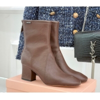 Cheap Miu Miu Nappa Leather Heel Ankle Boots 5cm with Logo Tag Dark Brown 5T557E 1024122