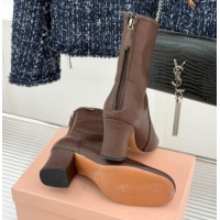 Cheap Miu Miu Nappa Leather Heel Ankle Boots 5cm with Logo Tag Dark Brown 5T557E 1024122