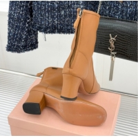 Top Design Miu Miu Nappa Leather Heel Ankle Boots 5cm with Logo Tag Light Brown 5T557E 1024124