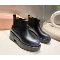 Good Quality Miu Miu Faded Leather Platform Ankle Boots Black MM102403 1024125