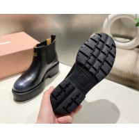 Good Quality Miu Miu Faded Leather Platform Ankle Boots Black MM102403 1024125