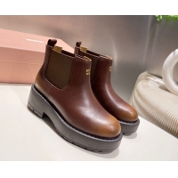 Good Looking Miu Miu Faded Leather Platform Ankle Boots Brown MM102403 1024126