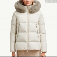 Low Cost Moncler A-Shaped Down Jacket with Fox Fur 1014 White 2025