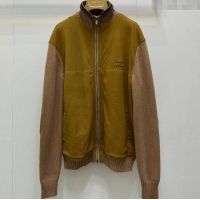 Modern Discount Miu Miu Lamb Leather Suede and Knit Jacket MM101419 Brown/Yellow 2025
