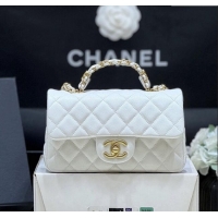Market Sells Chanel Mini Flap Bag with Top Handle in Grained Shiny Calfskin AS5701 White 2025 Top Quality