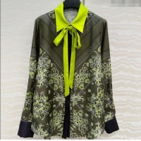 Super Quality Gucci Silk Shirt GG101501 Green 2025