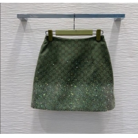 Best Quality Gucci GG and Cotton Padded Mini Skirt with Strass 1015 Green 2025