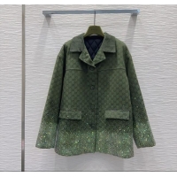 Buy Fashionable Gucci GG and Cotton Padded Jacket with Strass 1015 Green 2025