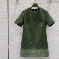 Famous Brand Gucci GG and Cotton Padded Dress with Strass 1015 Green 2025