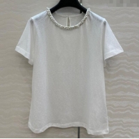 Classic Grade Chanel Cotton T-Shirt with Pearl Collar CH061224 White 2025