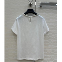 Classic Grade Chanel Cotton T-Shirt with Pearl Collar CH061224 White 2025