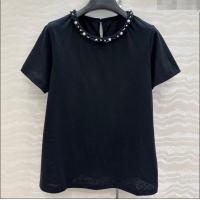 Buy Discount Chanel Cotton T-Shirt with Pearl Collar CH061224 Black 2025