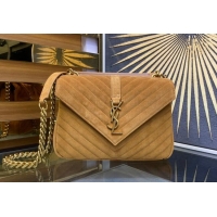 Best Price Saint Laurent College Medium Chain Bag in Quilted Suede 487213 Camel Brown 2024