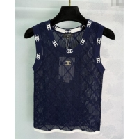 Best Quality Chanel Knit Vest with CC Charm 0620 Dark Blue 2025
