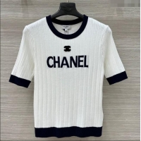 Promotional Chanel Silk Cotton Knit Top 0620 White/Black 2025