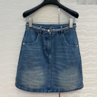Buy Cheap Chanel Denim Mini Skirt with Chain Charm 0620 Blue 2025