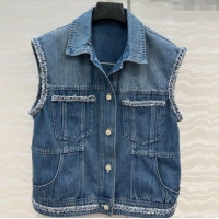 Top Quality Chanel Denim Vest with Chain Charm 0620 Blue 2025