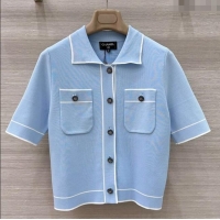 ​Famous Brand Chanel Polo Cardigan 0620 Light Blue 2025