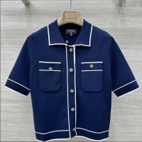 ​Top Quality Chanel Polo Cardigan 0620 Navy Blue 2025