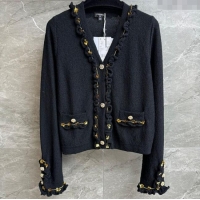 ​Top Quality Chanel Cardigan with Metal-Tone Blossom 0704 Black 2025