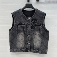 Best Quality Chanel Denim Jacket with Camellia 0704 Black 2025