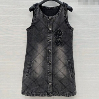 Super Quality Chanel Denim Dress with Camellia 0704 Black 2025
