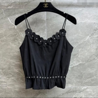Best Quality Chanel Cotton Blend Vest with Blossom 0704 Black 2025