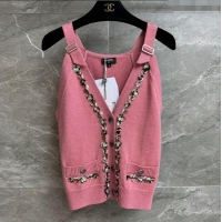 New Fashion Chanel Wool Vest with Metal-Tone Blossom 0704 Pink 2025