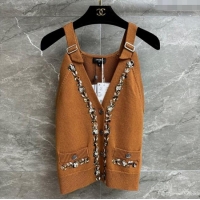 Trendy Design Chanel Wool Vest with Metal-Tone Blossom 0704 Brown 2025