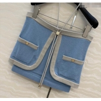 Unique Grade Chanel Cashmere Knit Short Vest 0716 Blue 2025