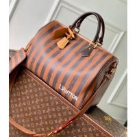 Top Quality Louis Vuitton Speedy P9 Bandouliere 40 Bag in Stripe Calf Leather M24438 Brown 2025