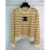 ​Best Quality Chanel Wool Blend Sweater with Fringe 0716 Brown 2025