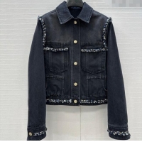 Best Price Chanel Denim Jacket with Braided Trim 0717 Black 2025