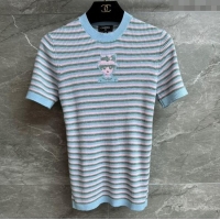 Famous Brand Chanel Cashmere Blend Striped Knit Top 0729 Blue 2025