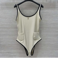 Grade Quality Chanel Stretch Jersey Swimsuit CH8603 Beige/Black 2025