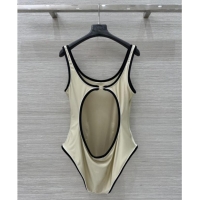 Grade Quality Chanel Stretch Jersey Swimsuit CH8603 Beige/Black 2025