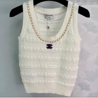 ​Super Quality Chanel Wool Knit Vest with Chain 0814 White 2025