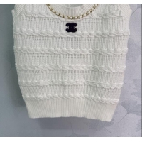 ​Super Quality Chanel Wool Knit Vest with Chain 0814 White 2025