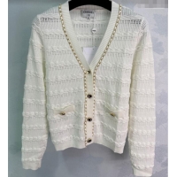 ​Top Quality Chanel Wool Knit Cardigan with Chain 0814 White 2025