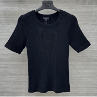 Unique Grade Chanel Knit Short-sleeved Sweater CH82116 Black 2025