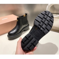 Discount Miu Miu Calf Leather Platform Ankle Boots Black 1024127