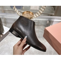 Duplicate Miu Miu Fumé Leather Flat Ankle Booties Brown 5T519E 1024128