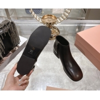 Duplicate Miu Miu Fumé Leather Flat Ankle Booties Brown 5T519E 1024128
