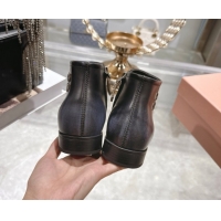 Shop Duplicate Miu Miu Fumé Leather Flat Ankle Booties Black 5T519E 1024129