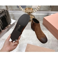 Popular Style Miu Miu Fumé Suede Flat Ankle Booties Brown 5T519E 1024130